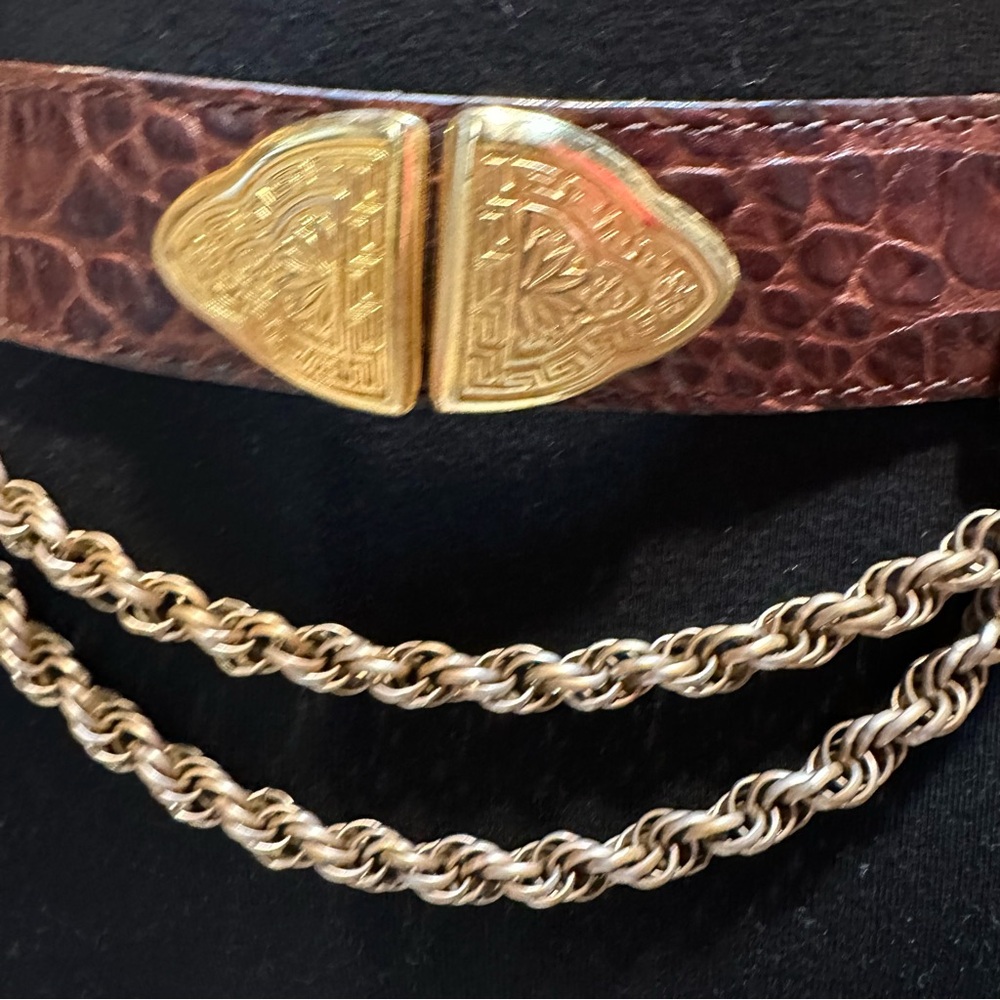 Vintage Linea Pelle by Mira K Brown Croco Belt – Size M, 1980s–90s-GORGEOUS!! - Picture 3 of 16